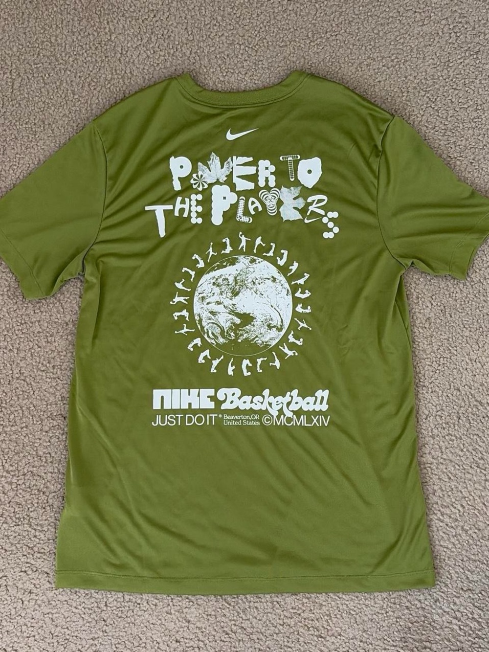 Nike Olive Green Graphic Basketball Tee with White Print